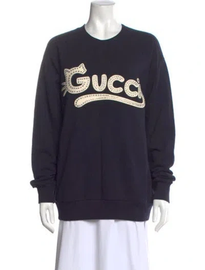 Pre-owned Gucci Graphic Print Crew Neck Sweater In Blue