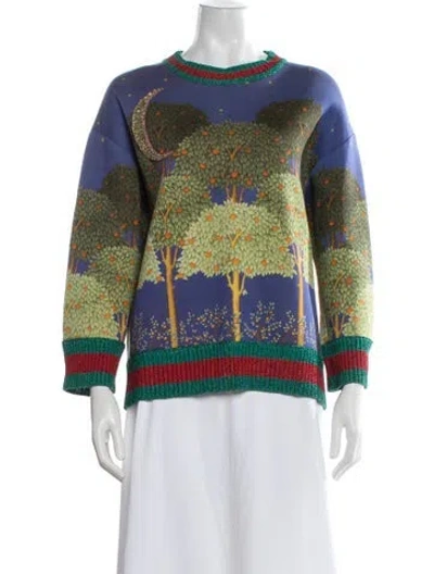 Pre-owned Gucci Graphic Print Crew Neck Sweater In Blue