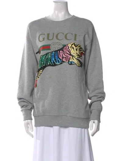 Pre-owned Gucci Graphic Print Crew Neck Sweater In Gray