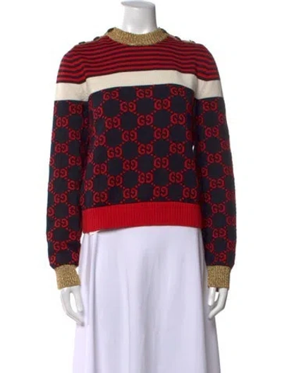 Pre-owned Gucci Graphic Print Crew Neck Sweater In Metallic/red
