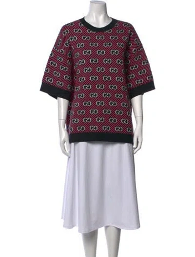 Pre-owned Gucci Graphic Print Crew Neck Sweater In Pink