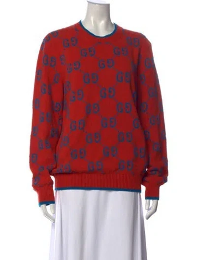 Pre-owned Gucci Graphic Print Crew Neck Sweater In Red