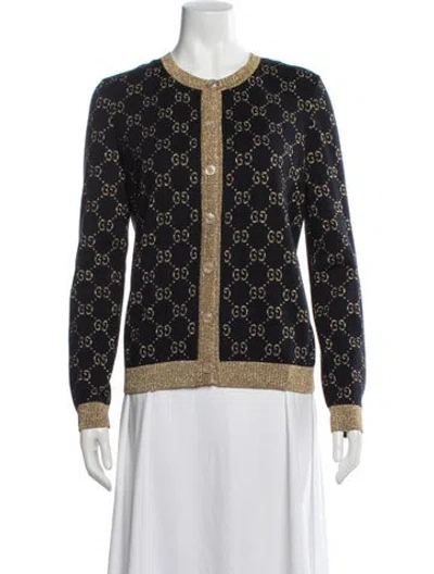 Pre-owned Gucci Graphic Print Crew Neck Sweater W/ Tags In Blue