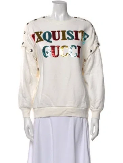 Pre-owned Gucci Graphic Print Crew Neck Sweater In White