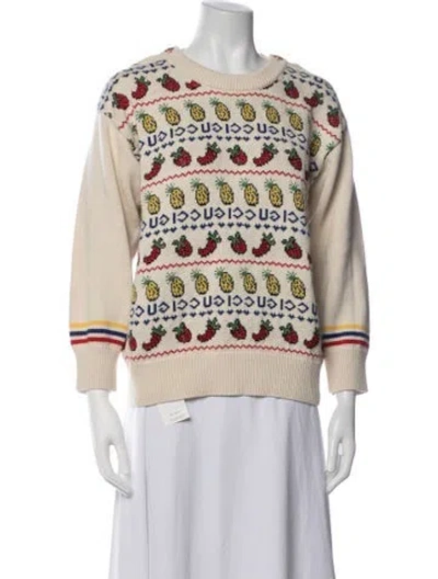 Pre-owned Gucci Graphic Print Crew Neck Sweater In White