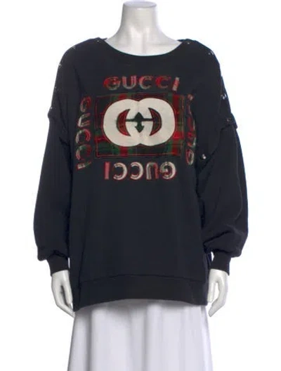 Pre-owned Gucci Graphic Print Crew Neck Sweatshirt In Black