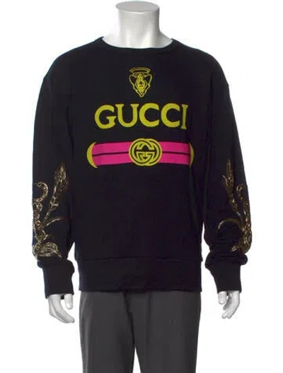 Pre-owned Gucci Graphic Print Crew Neck Sweatshirt In Black