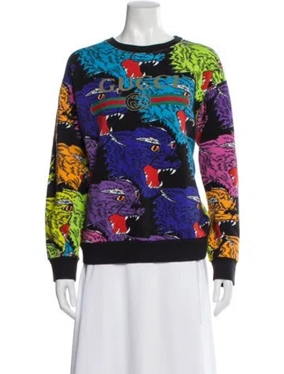 Pre-owned Gucci Graphic Print Crew Neck Sweatshirt In Black