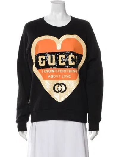 Pre-owned Gucci Graphic Print Crew Neck Sweatshirt In Black