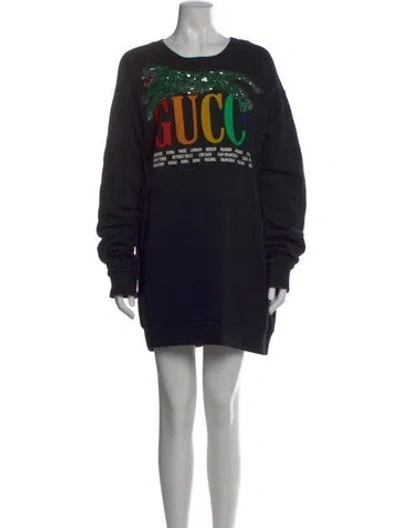 Pre-owned Gucci Graphic Print Crew Neck Sweatshirt In Black