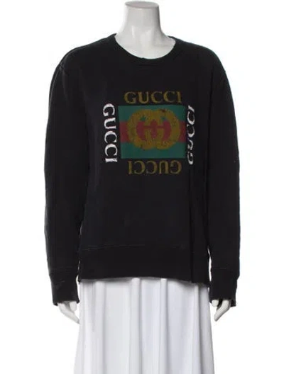 Pre-owned Gucci Graphic Print Crew Neck Sweatshirt In Black