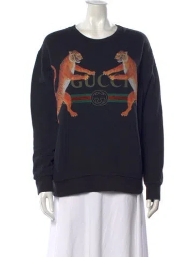 Pre-owned Gucci Graphic Print Crew Neck Sweatshirt In Black