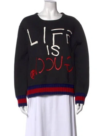 Pre-owned Gucci Graphic Print Crew Neck Sweatshirt In Black