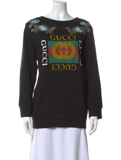 Pre-owned Gucci Graphic Print Crew Neck Sweatshirt In Black