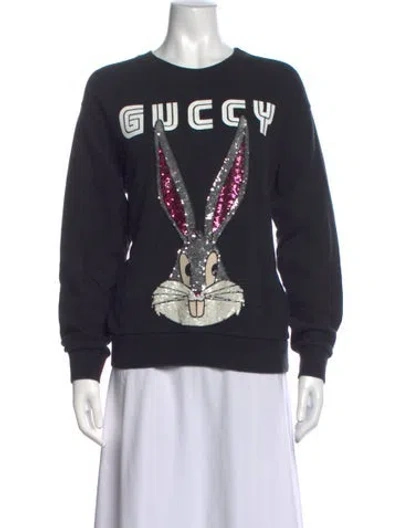 Pre-owned Gucci Graphic Print Crew Neck Sweatshirt In Black