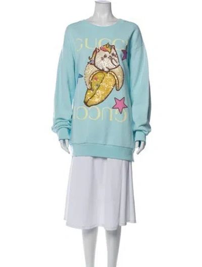 Pre-owned Gucci Graphic Print Crew Neck Sweatshirt In Blue
