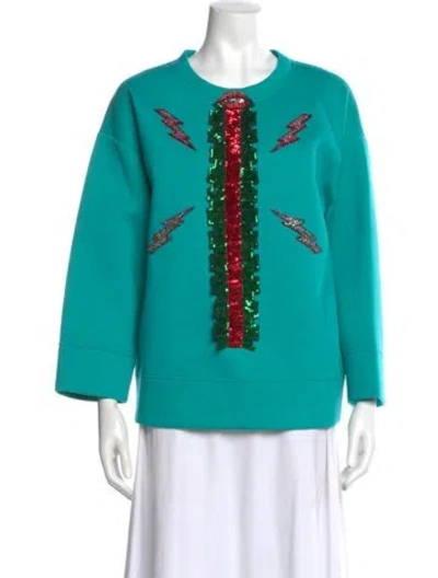 Pre-owned Gucci Graphic Print Crew Neck Sweatshirt In Blue