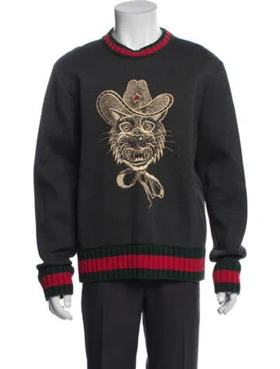Pre-owned Gucci Graphic Print Crew Neck Sweatshirt In Blue