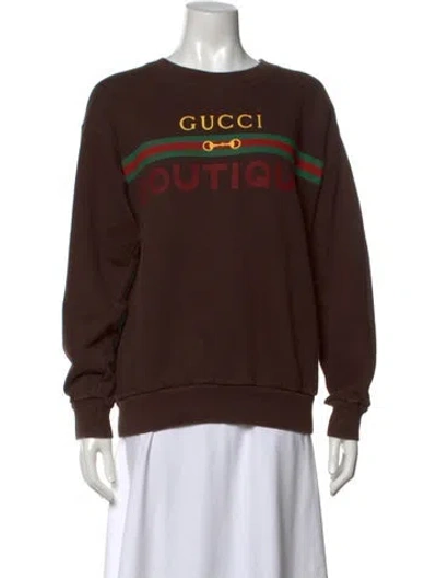 Pre-owned Gucci Graphic Print Crew Neck Sweatshirt In Brown