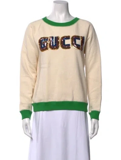 Pre-owned Gucci Graphic Print Crew Neck Sweatshirt In Green/neutrals