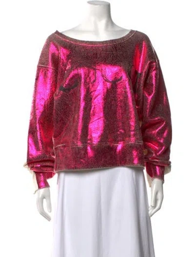Pre-owned Gucci Graphic Print Crew Neck Sweatshirt In Metallic/pink