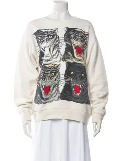 Pre-owned Gucci Graphic Print Crew Neck Sweatshirt In Neutral