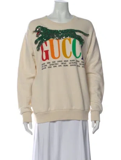 Pre-owned Gucci Graphic Print Crew Neck Sweatshirt In Neutral