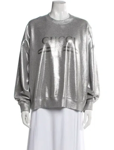 Pre-owned Gucci Graphic Print Crew Neck Sweatshirt In Silver
