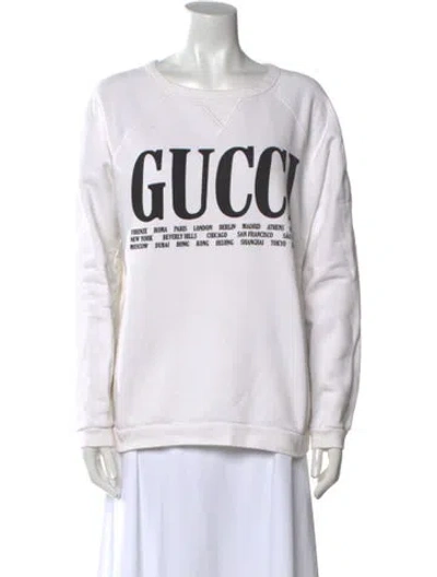 Pre-owned Gucci Graphic Print Crew Neck Sweatshirt In White