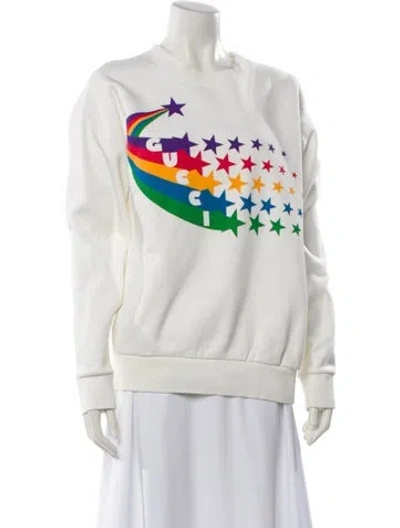 Pre-owned Gucci Graphic Print Crew Neck Sweatshirt In White
