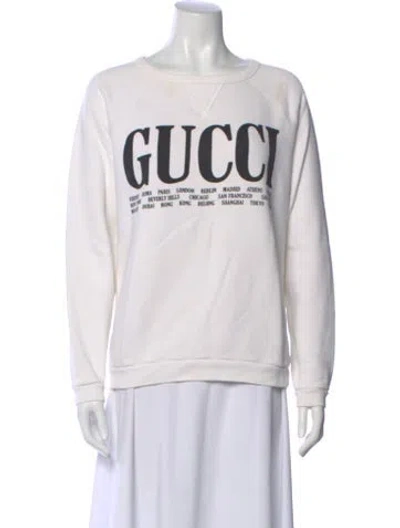 Pre-owned Gucci Graphic Print Crew Neck Sweatshirt In White
