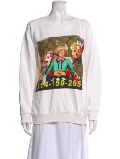 Pre-owned Gucci Graphic Print Crew Neck Sweatshirt In White