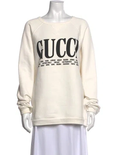 Pre-owned Gucci Graphic Print Crew Neck Sweatshirt In White