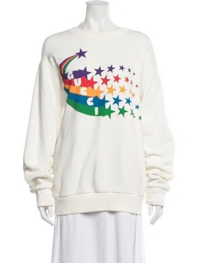 Pre-owned Gucci Graphic Print Crew Neck Sweatshirt In White