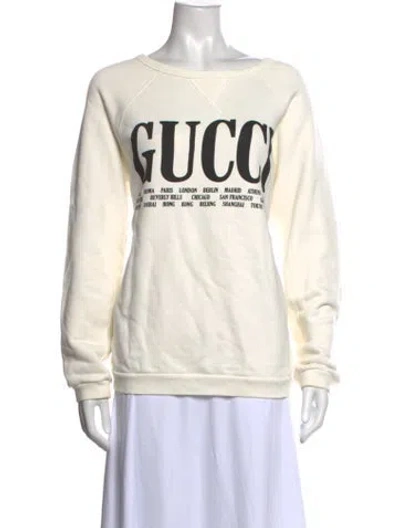 Pre-owned Gucci Graphic Print Crew Neck Sweatshirt In White