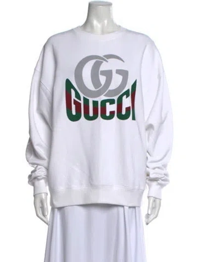 Pre-owned Gucci Graphic Print Crew Neck Sweatshirt In White