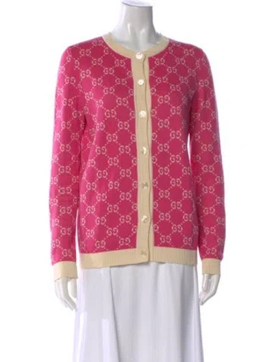 Pre-owned Gucci Graphic Print Crew Neck Top In Pink