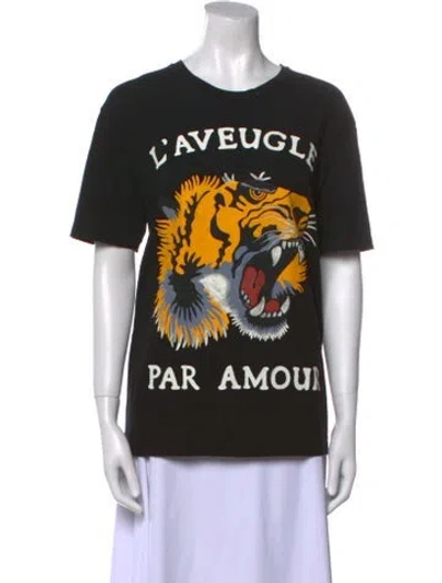 Pre-owned Gucci Graphic Print Crew Neck T-shirt In Black