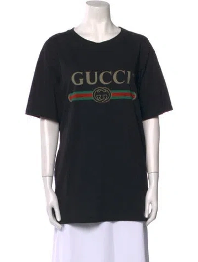 Pre-owned Gucci Graphic Print Crew Neck T-shirt In Black