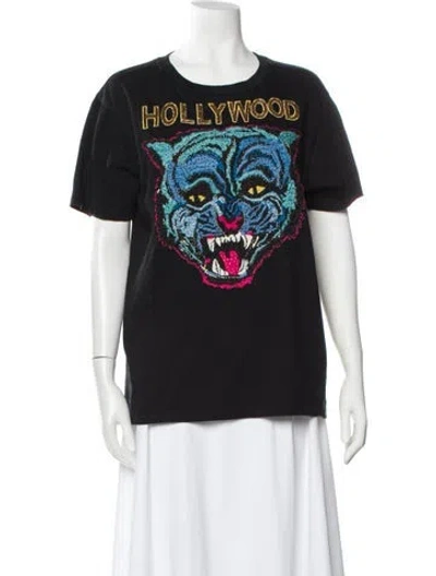 Pre-owned Gucci Graphic Print Crew Neck T-shirt In Black
