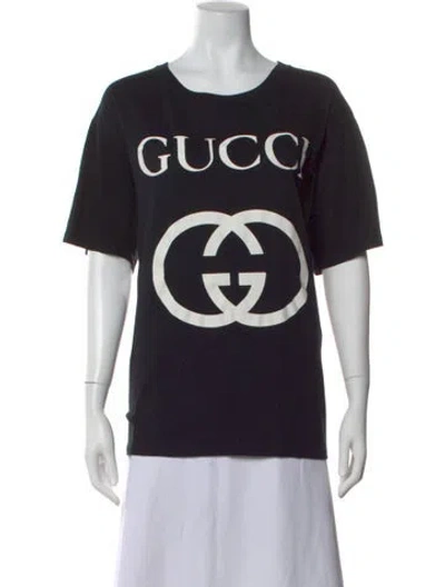 Pre-owned Gucci Graphic Print Crew Neck T-shirt In Black