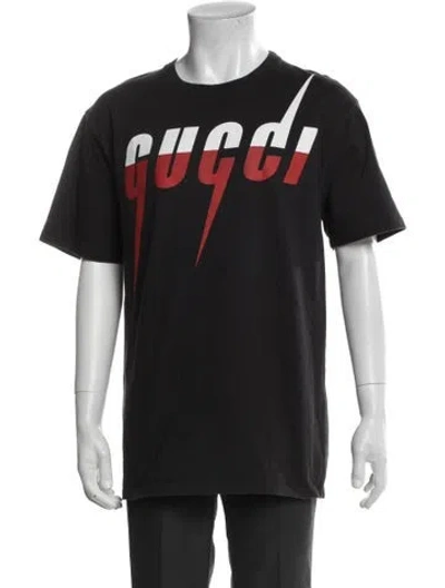 Pre-owned Gucci Graphic Print Crew Neck T-shirt In Black