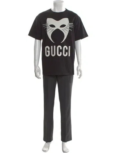 Pre-owned Gucci Graphic Print Crew Neck T-shirt In Black