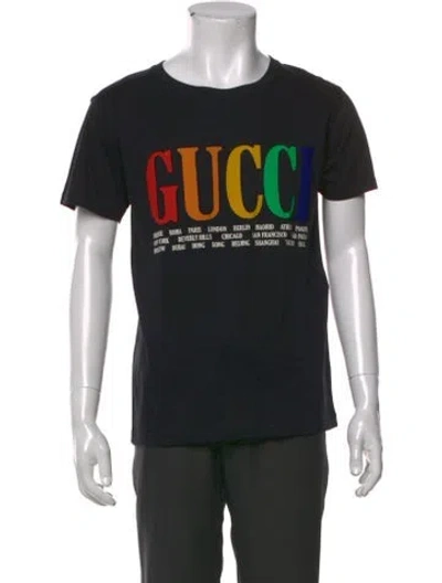 Pre-owned Gucci Graphic Print Crew Neck T-shirt In Black
