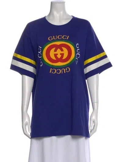 Pre-owned Gucci Graphic Print Crew Neck T-shirt In Blue