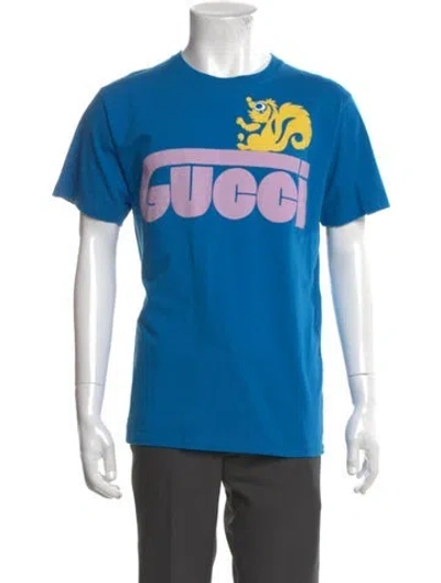 Pre-owned Gucci Graphic Print Crew Neck T-shirt In Blue