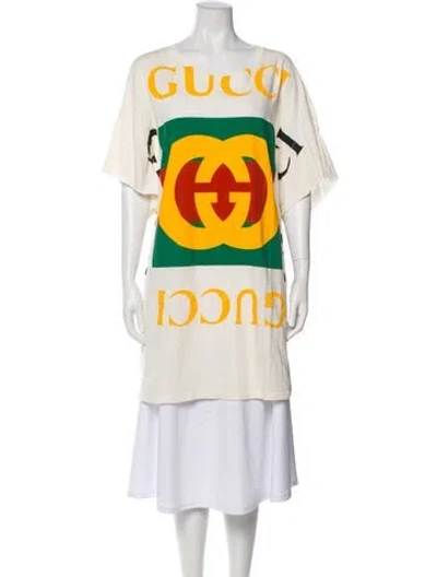 Pre-owned Gucci Graphic Print Crew Neck T-shirt In Neutral