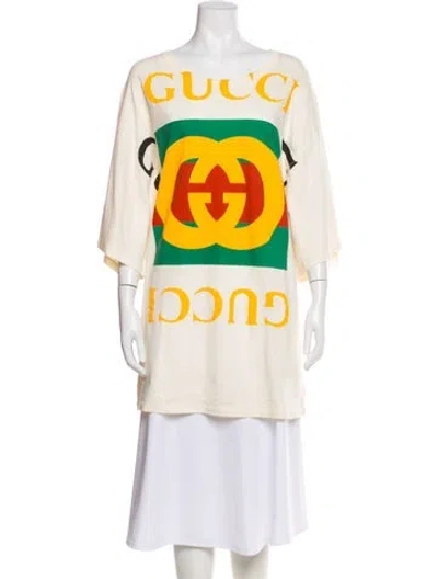 Pre-owned Gucci Graphic Print Crew Neck T-shirt In Neutral
