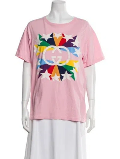 Pre-owned Gucci Graphic Print Crew Neck T-shirt In Pink