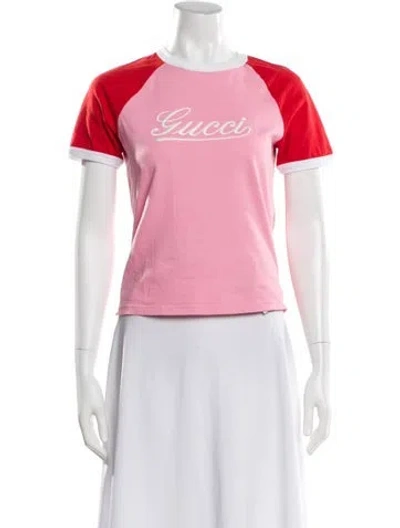 Pre-owned Gucci Graphic Print Crew Neck T-shirt In Pink